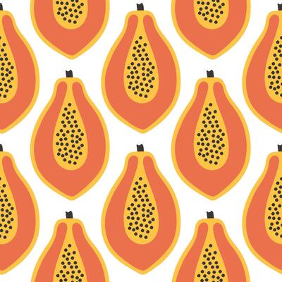 Simple papaya summer pattern on white background. Simple seamless pattern with papayas. design for greeting card and invitation of seasonal summer holiday
