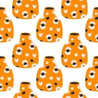 Seamless pattern of orange ceramic vase with abstract design. Cartoon illustration isolated on a white background. vector