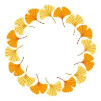 Autumn leaves circle frame. Round border made of fall leaves in orange, yellow, and green. The leaves have different shapes and are arranged in a circle. flat isolated on white background. vector