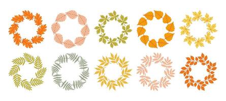 Simple autumn leaves circle frame set. Cute wreath border of autumn leaves. Hello fall. seasonal illustration. Template for poster, postcard. vector