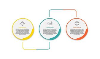 Business Presentation infographic with 3 round shape step connected with line. tree step solution information layout. vector