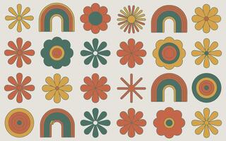Retro style colorful floral and rainbow elements for various graphic design projects and decorative purposes vector