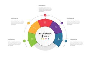 Business visualization infographic circle design template with 5 options, steps or processes. Business presentation. vector