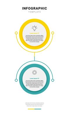 Business education infographic portrait view with 2 shape connected line. Two Round color is yellow and green.