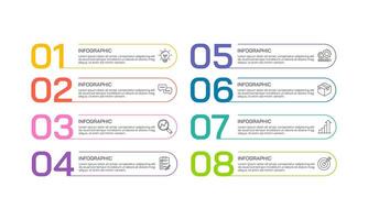Infographic banner with 8 colorful numbers to choose from or select steps. Brochure, Banner, Presentation and Plan. vector
