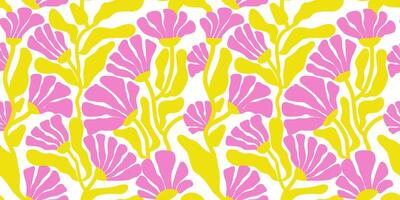 Cute abstract groovy retro boho flower yellow pink in a Seamless Pattern Illustration. vector