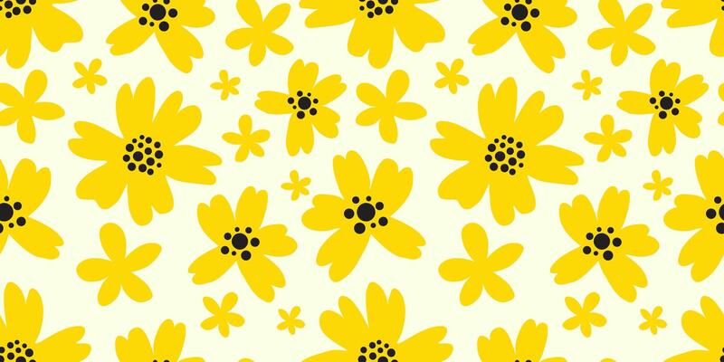 Cute Abstract Yellow Flower Groovy Style Seamless Pattern Illustration.