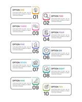 Vertical Infographics 10 options or steps. Presentation, Banner, Brochure, Plan and Strategy. vector
