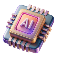 AI chip illustration 3d render on transparent background, futuristic processor technology, computer hardware, semiconductor design png