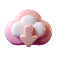 Gradient cloud download icon 3d render, soft pastel arrow down symbol, file transfer concept png