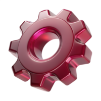 Glassy burgundy gear wheel 3d icon isolated, glossy red cog, mechanical part, futuristic ui element, tech or puzzle game graphic png