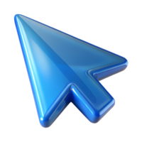 Glassy blue cursor 3d icon isolated, shiny pointer symbol, translucent click effect, digital interface element png