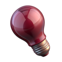 Glassy burgundy light bulb 3d icon isolated, red wine colored idea symbol, innovation concept png