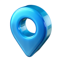 Glassy blue location pin 3d icon isolated, gps marker symbol, navigation sign, glossy map pointer png