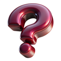 Glassy burgundy question mark 3d icon isolated, shiny red interrogation symbol, glossy pop design png