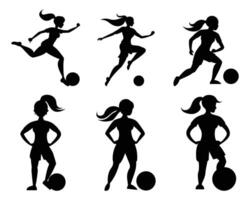 Female Football Player Silhouette Collection in Action Poses vector