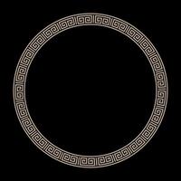 Greek golden meander a black backdrop. Patterns of Greece and ancient Rome. Round classic frame. Circle european border. Round antique border from Greek. Typical egyptian, assyrian, greek motiv vector