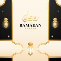 Luxury Ramadan Kareem Poster with Islamic Patterns and Moonlight vector