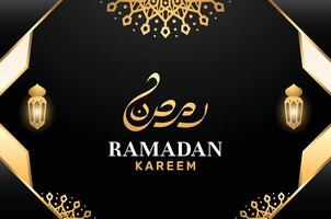 Ramadan Kareem Night Scene with Crescent Moon and Realistic Mosque vector