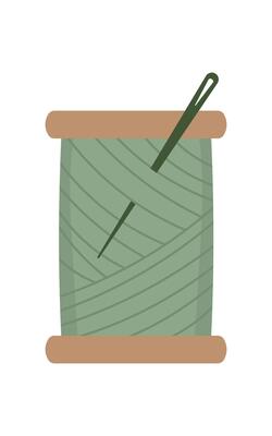 Thread bobbin and needle logo, doodle sewing craft supplies object, hand drawn tailor accessories design, cartoon fashion tool illustration, flat dressmaking decoration element,