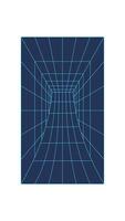 Geometric 3d wireframe tunnel, cyber tech geometric grid figure illustration, 90s retro trendy mesh pattern element symbol, futuristic geometry net structure object, y2k neon wire frame form icon. vector
