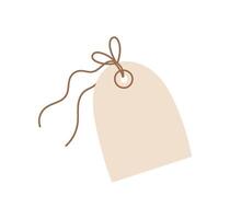 Flat handmade tag with a label and note for messages or gifts. Simple icon design of a paper tag. Concept of love, holiday, and romance, suitable for stationery or craft projects. vector