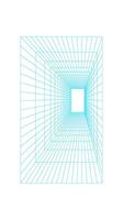 Y2k 3d grid tunnel, cyberpunk neon net figure object, y2k geometry wire frame form graphic, futuristic geometric grid structure illustration, brutal art trendy 3d wireframe shape icon. vector