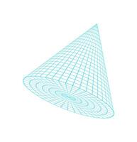Cyberpunk 3d mesh cone, futuristic geometric 3d wireframe structure object, 90s retro neon grid pattern element illustration, cyberpunk geometry mesh form graphic. vector