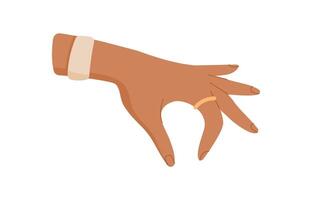 Hand gesture for payment. Human character holds an item. Payment concept, flat style, potential for finance or business applications. vector