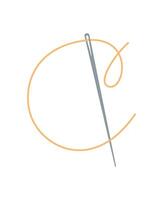 Sewing thread and needle icon, hand drawn embroidery tool illustration, doodle tailor craft decoration design, flat sewing accessories element, fashion supplies object, vector