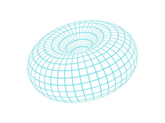 Cyberpunk 3d grid donut, y2k trendy 3d wireframe figure icon, brutal art geometric net pattern structure symbol, 90s retro geometry mesh form illustration.
