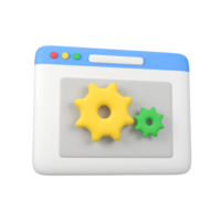 Gears on pop up windows isolated 3d render icon illustration png