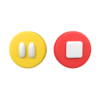 Pause and stop button isolated 3d render icon illustration png