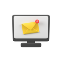 Computer monitor display and envelope isolated 3d render icon illustration png
