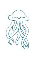 Jellyfish silhouette in chalk style. Aquatic creature with flowing tentacles. Marine life in the ocean, graphic doodle format, ideal for educational materials and summer projects. vector