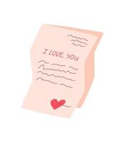 Handwritten love note with a heart and romantic message inside a cute envelope. Concept of personal expression, affection, and celebration for valentine's day, flat style. Suitable for greeting card vector