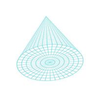 Y2k 3d wireframe cone, y2k trendy wire frame element icon, brutal art geometry net pattern structure illustration, cyberpunk neon mesh figure object, 90s retro geometric grid form symbol. vector