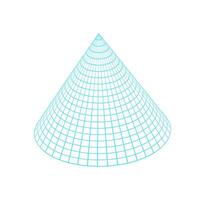 Y2k 3d mesh cone, vaporwave trendy 3d wireframe shape icon, cyberpunk neon grid pattern element illustration, brutal art abstract wire frame form symbol, cyber tech geometry mesh figure graphic. vector