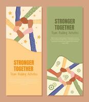 Colorful hands set in a banner style represent teamwork and solidarity. People join together in diverse community support. Vibrant symbol of unity for aid and collaboration. vector