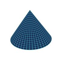 Cyberpunk 3d grid cone, brutal art abstract mesh shape object, futuristic trendy 3d wireframe structure icon, vaporwave geometric net form graphic, 90s retro neon grid pattern element illustration. vector