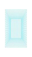Perspective 3d wireframe tunnel, brutal art abstract mesh pattern shape graphic, cyberpunk neon wire frame figure icon, futuristic geometric grid element object. vector