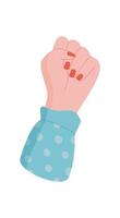 Man fist power sign, person holds revolution gesture, human hold protest sign, right activist show up solidarity fist, character raise support arm, man holding strength symbol, vector