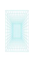 Cyberpunk 3d mesh tunnel, 90s retro neon mesh pattern form illustration, futuristic geometry 3d wireframe element icon, brutal art trendy grid figure graphic. vector