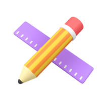Pencil and Ruler isolated 3d render icon illustration png