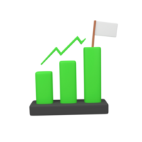 Growth graph with flags isolated 3d render icon illustration png