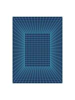 Cyber tech 3d wireframe tunnel, futuristic geometry mesh form symbol, 90s retro geometric net structure graphic, cyber tech abstract wire frame figure icon, cyberpunk neon 3d wireframe element object. vector