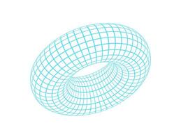 Geometric 3d wireframe donut, brutal art trendy net shape icon, cyber tech neon wire frame element illustration, vaporwave geometry grid form object, futuristic geometric mesh pattern figure symbol. vector