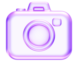 Purple camera icon, representing photography, capture, media features in apps, app symbol digital image technology graphic, 3d rendering png