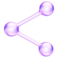 Purple glassmorphism share icon connection network social media symbol, molecular structure, symbolizing chemical connections in science and technology, 3d rendering png
