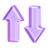 Minimal glassmorphism arrows pointing up and down representing direction, navigation, or data flow, 3d rendering png